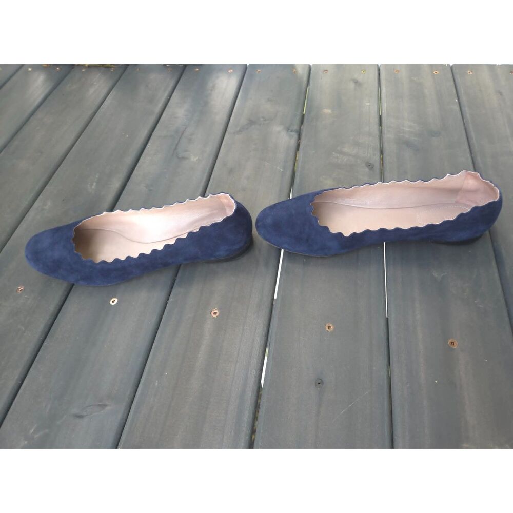 Chloé Lauren Scalloped Ballet Flats Navy Blue Suede Sz 38.5 / 8 - Picture 8 of 8
